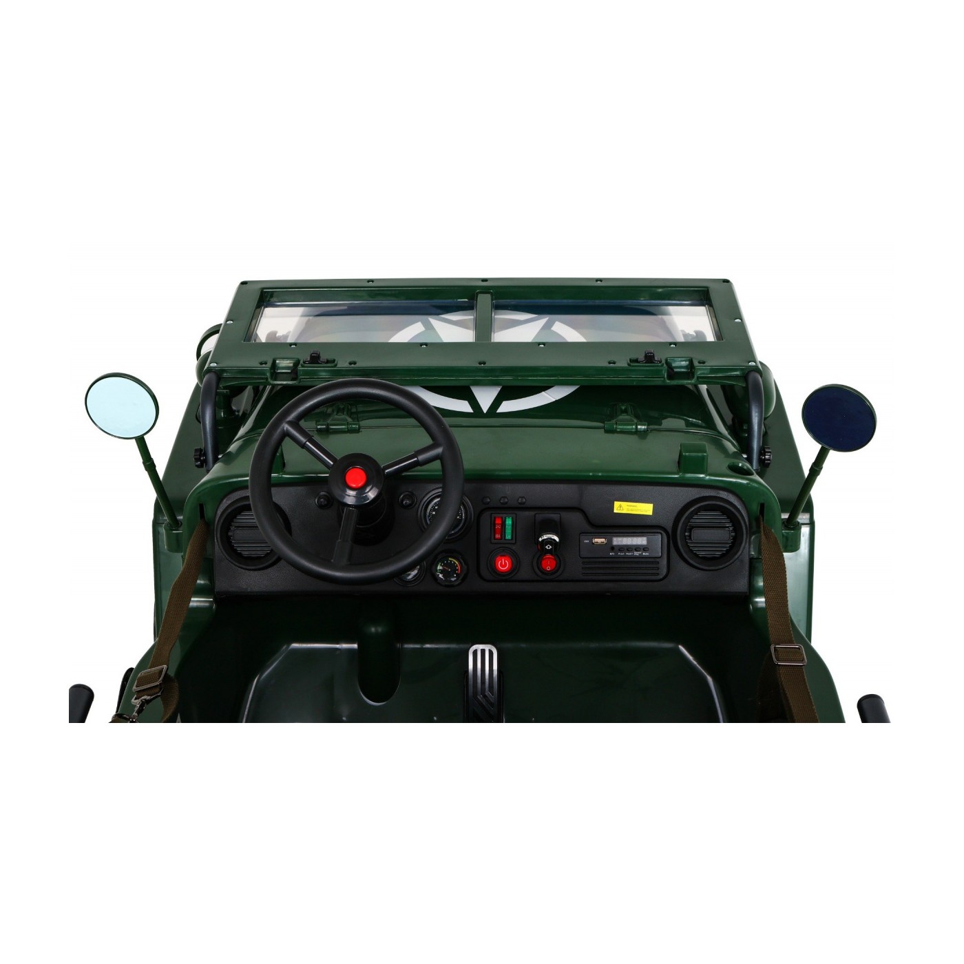 Retro vojenské auto pro 3 děti zelená + pohon 4x4 + úložné boxy + EVA + pomalý start + MP3 LED