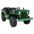 Retro vojenské auto pro 3 děti zelená + pohon 4x4 + úložné boxy + EVA + pomalý start + MP3 LED