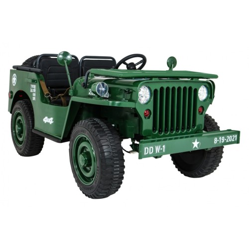 Retro vojenské auto pro 3 děti zelená + pohon 4x4 + úložné boxy + EVA + pomalý start + MP3 LED