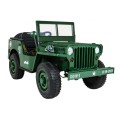 Retro vojenské auto pro 3 děti zelená + pohon 4x4 + úložné boxy + EVA + pomalý start + MP3 LED