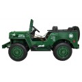 Retro vojenské auto pro 3 děti zelená + pohon 4x4 + úložné boxy + EVA + pomalý start + MP3 LED