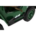Retro vojenské auto pro 3 děti zelená + pohon 4x4 + úložné boxy + EVA + pomalý start + MP3 LED