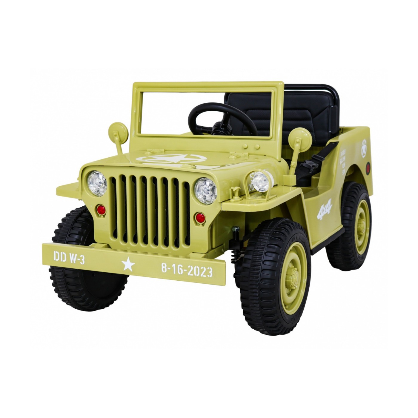 Vojenské auto Retro Děti Elderflower 4x4 Drive Remote 2 zavazadlové stojany Pomalý start MP3 LED