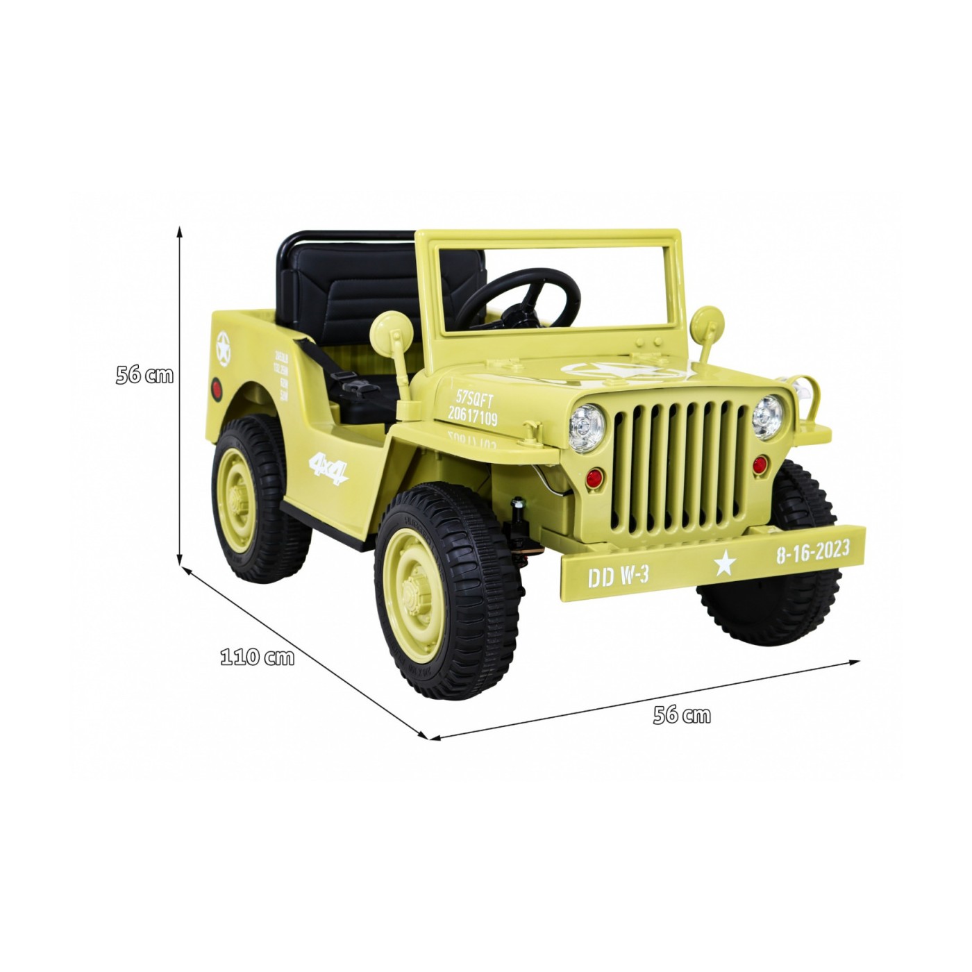 Vojenské auto Retro Děti Elderflower 4x4 Drive Remote 2 zavazadlové stojany Pomalý start MP3 LED