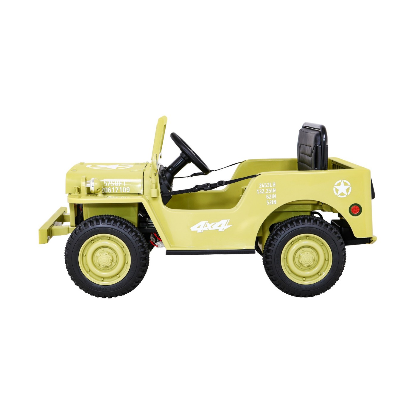 Vojenské auto Retro Děti Elderflower 4x4 Drive Remote 2 zavazadlové stojany Pomalý start MP3 LED