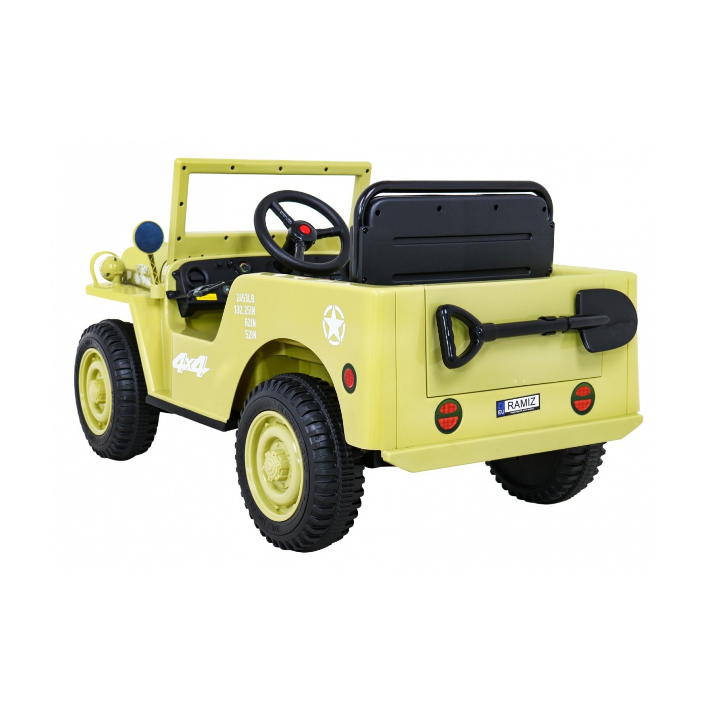 Vojenské auto Retro Děti Elderflower 4x4 Drive Remote 2 zavazadlové stojany Pomalý start MP3 LED