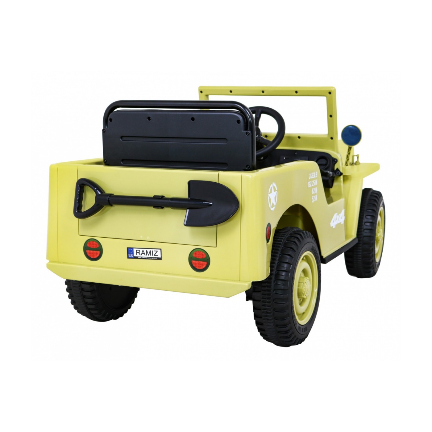 Vojenské auto Retro Děti Elderflower 4x4 Drive Remote 2 zavazadlové stojany Pomalý start MP3 LED