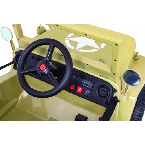 Vojenské auto Retro Děti Elderflower 4x4 Drive Remote 2 zavazadlové stojany Pomalý start MP3 LED
