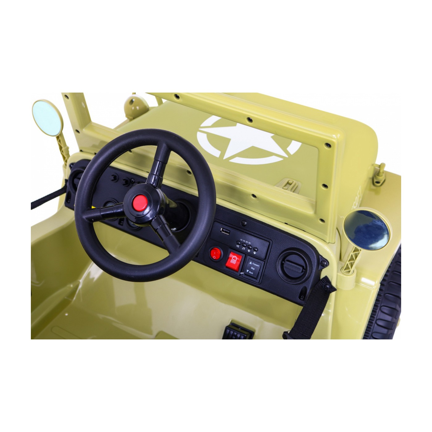 Vojenské auto Retro Děti Elderflower 4x4 Drive Remote 2 zavazadlové stojany Pomalý start MP3 LED