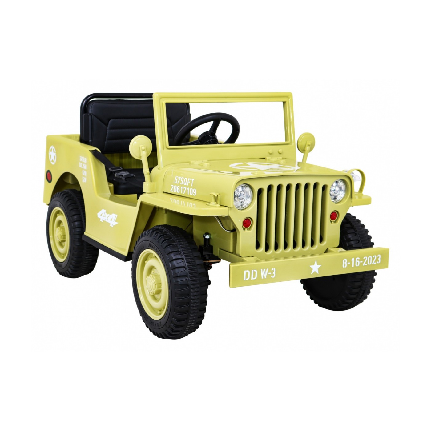 Vojenské auto Retro Děti Elderflower 4x4 Drive Remote 2 zavazadlové stojany Pomalý start MP3 LED