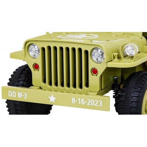 Vojenské auto Retro Děti Elderflower 4x4 Drive Remote 2 zavazadlové stojany Pomalý start MP3 LED