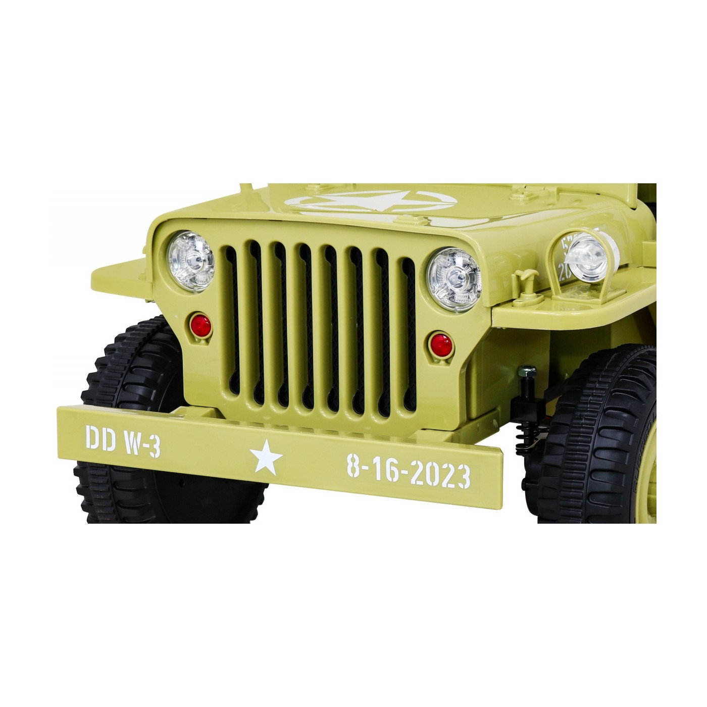 Vojenské auto Retro Děti Elderflower 4x4 Drive Remote 2 zavazadlové stojany Pomalý start MP3 LED