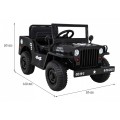 Vojenské auto Retro Kids černý + Naped 4x4 + Dálkové ovládání + 2 zavazadlové regály + Pomalý start + MP3 LED