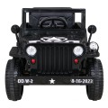 Vojenské auto Retro Kids černý + Naped 4x4 + Dálkové ovládání + 2 zavazadlové regály + Pomalý start + MP3 LED