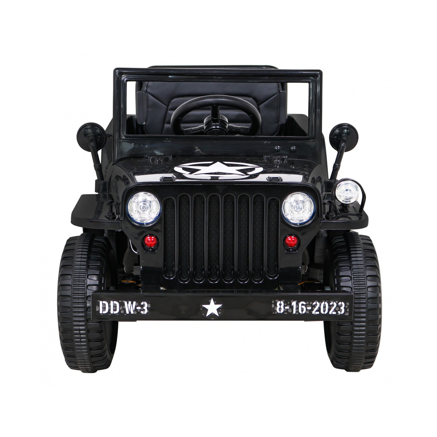 Vojenské auto Retro Kids černý + Naped 4x4 + Dálkové ovládání + 2 zavazadlové regály + Pomalý start + MP3 LED