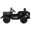 Vojenské auto Retro Kids černý + Naped 4x4 + Dálkové ovládání + 2 zavazadlové regály + Pomalý start + MP3 LED