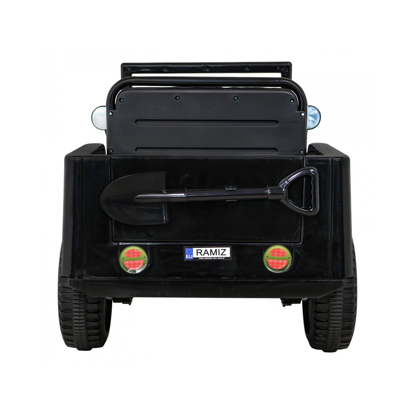Vojenské auto Retro Kids černý + Naped 4x4 + Dálkové ovládání + 2 zavazadlové regály + Pomalý start + MP3 LED