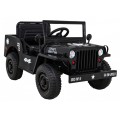 Vojenské auto Retro Kids černý + Naped 4x4 + Dálkové ovládání + 2 zavazadlové regály + Pomalý start + MP3 LED
