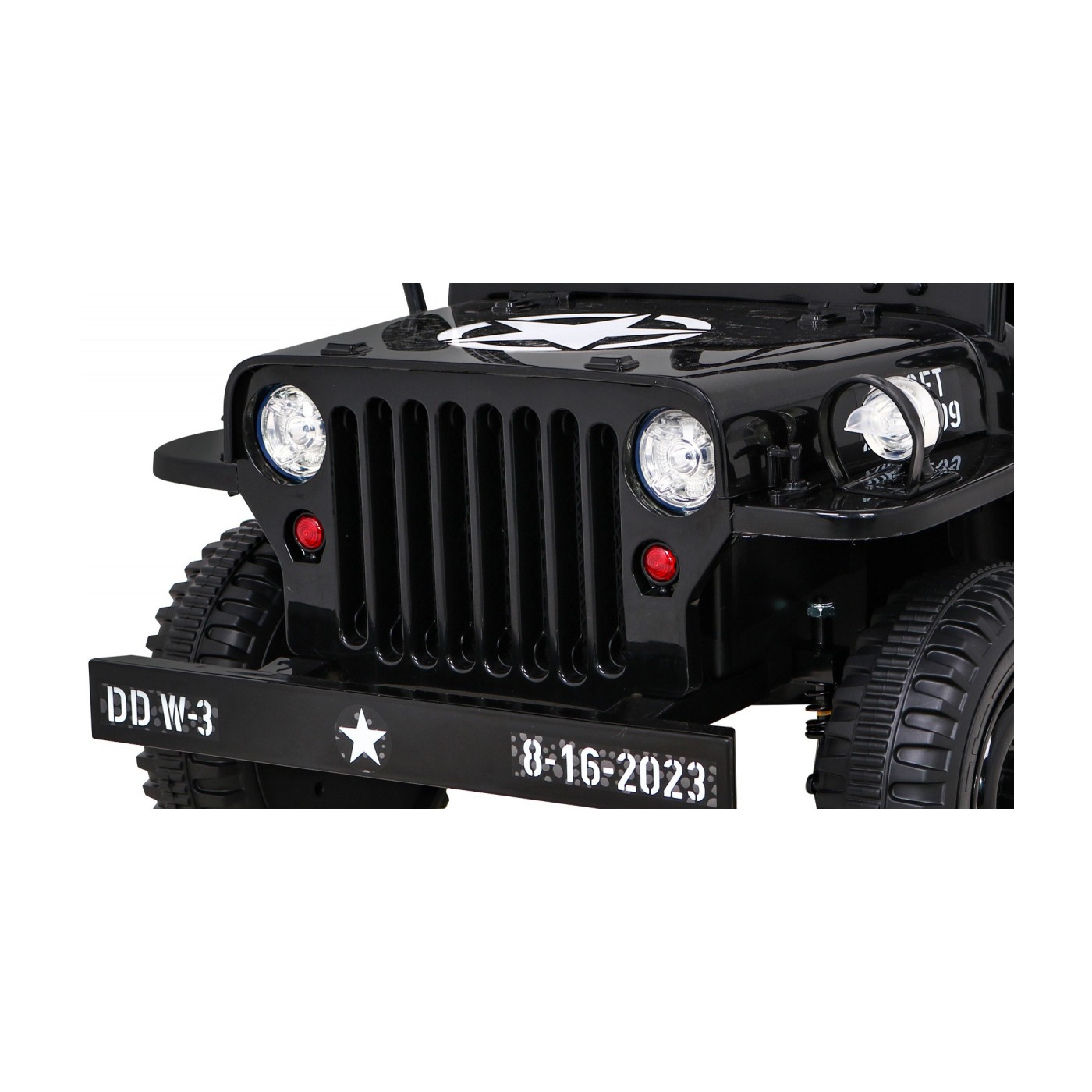 Vojenské auto Retro Kids černý + Naped 4x4 + Dálkové ovládání + 2 zavazadlové regály + Pomalý start + MP3 LED