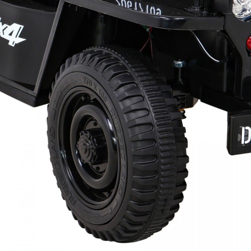 Vojenské auto Retro Kids černý + Naped 4x4 + Dálkové ovládání + 2 zavazadlové regály + Pomalý start + MP3 LED