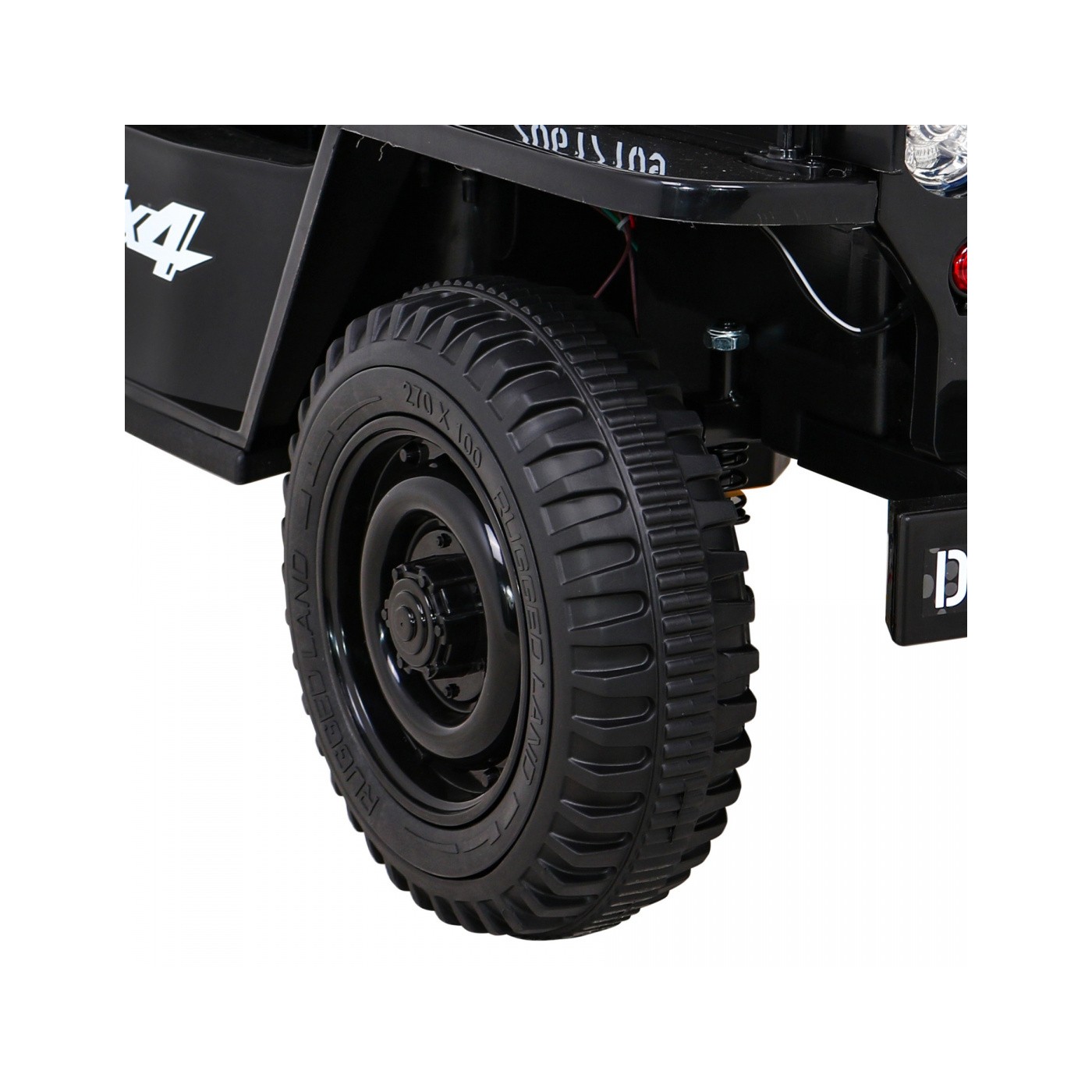 Vojenské auto Retro Kids černý + Naped 4x4 + Dálkové ovládání + 2 zavazadlové regály + Pomalý start + MP3 LED