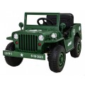 Vojenské auto Retro Děti Zelená 4x4 Drive Remote 2 zavazadlové stojany Pomalý start MP3 LED