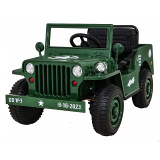 Vojenské auto Retro Děti Zelená 4x4 Drive Remote 2 zavazadlové stojany Pomalý start MP3 LED