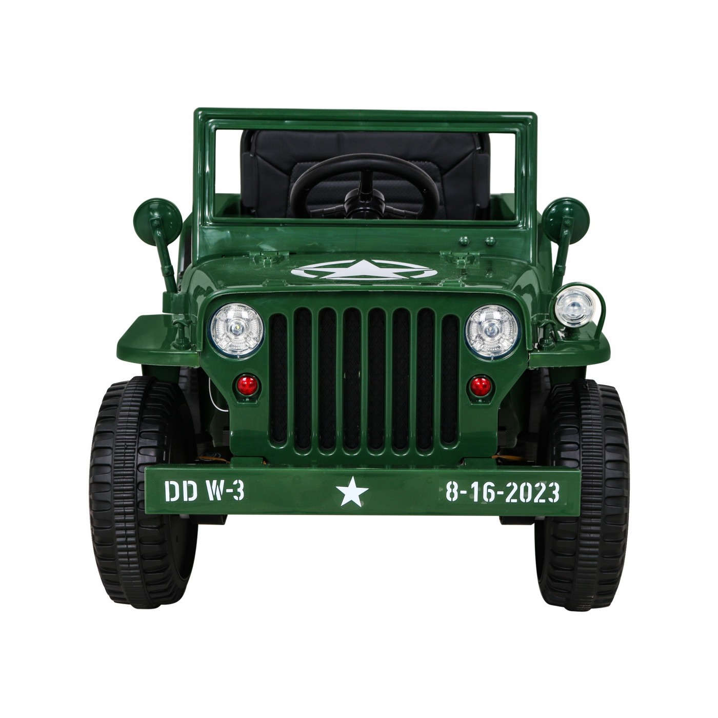 Vojenské auto Retro Děti Zelená 4x4 Drive Remote 2 zavazadlové stojany Pomalý start MP3 LED