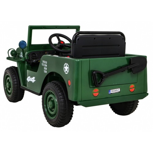 Vojenské auto Retro Děti Zelená 4x4 Drive Remote 2 zavazadlové stojany Pomalý start MP3 LED