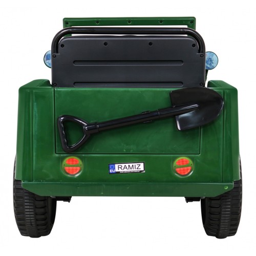 Vojenské auto Retro Děti Zelená 4x4 Drive Remote 2 zavazadlové stojany Pomalý start MP3 LED