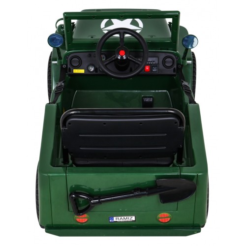 Vojenské auto Retro Děti Zelená 4x4 Drive Remote 2 zavazadlové stojany Pomalý start MP3 LED