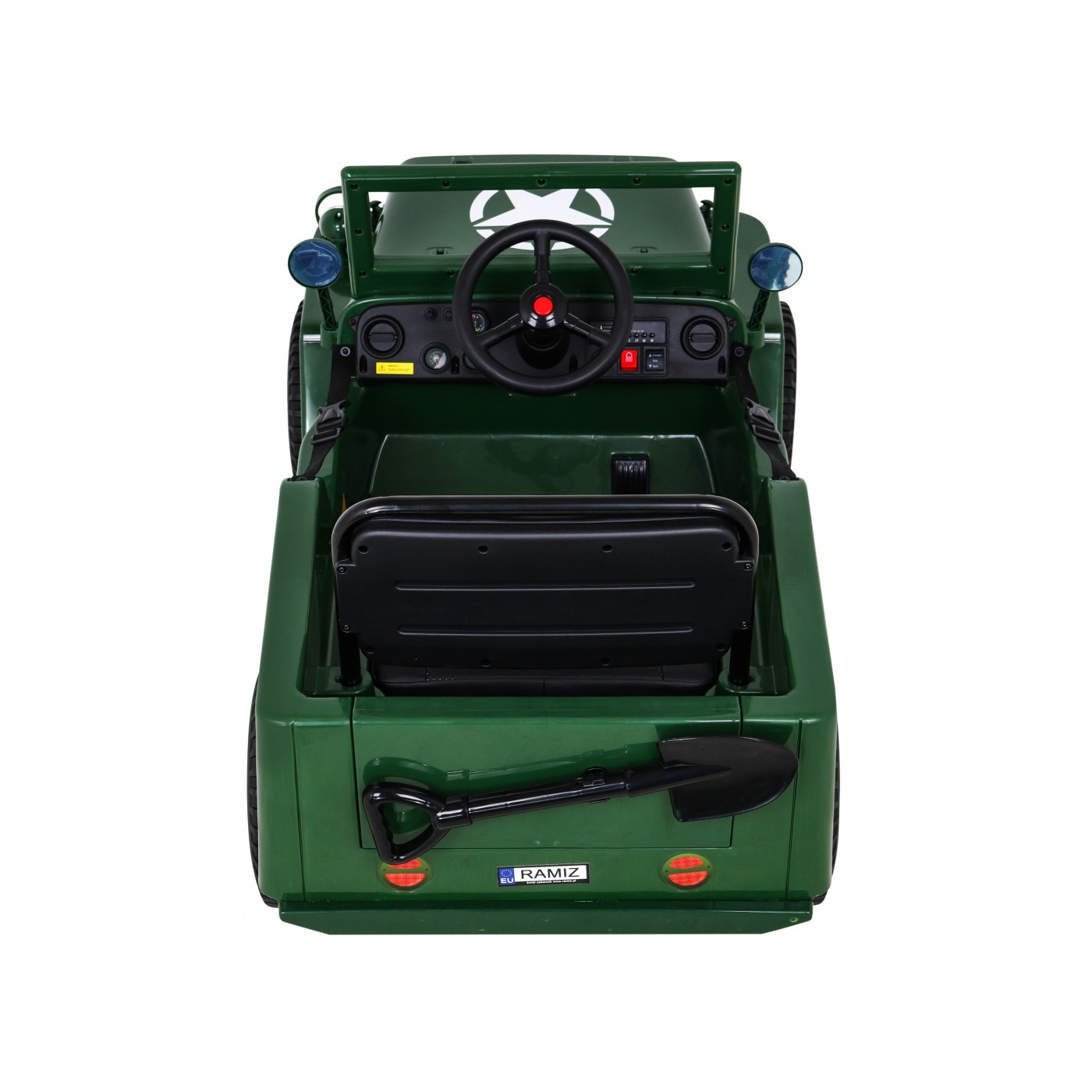 Vojenské auto Retro Děti Zelená 4x4 Drive Remote 2 zavazadlové stojany Pomalý start MP3 LED