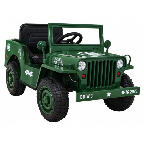 Vojenské auto Retro Děti Zelená 4x4 Drive Remote 2 zavazadlové stojany Pomalý start MP3 LED
