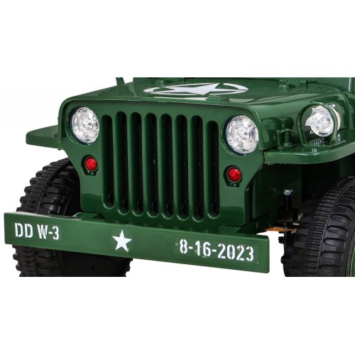 Vojenské auto Retro Děti Zelená 4x4 Drive Remote 2 zavazadlové stojany Pomalý start MP3 LED