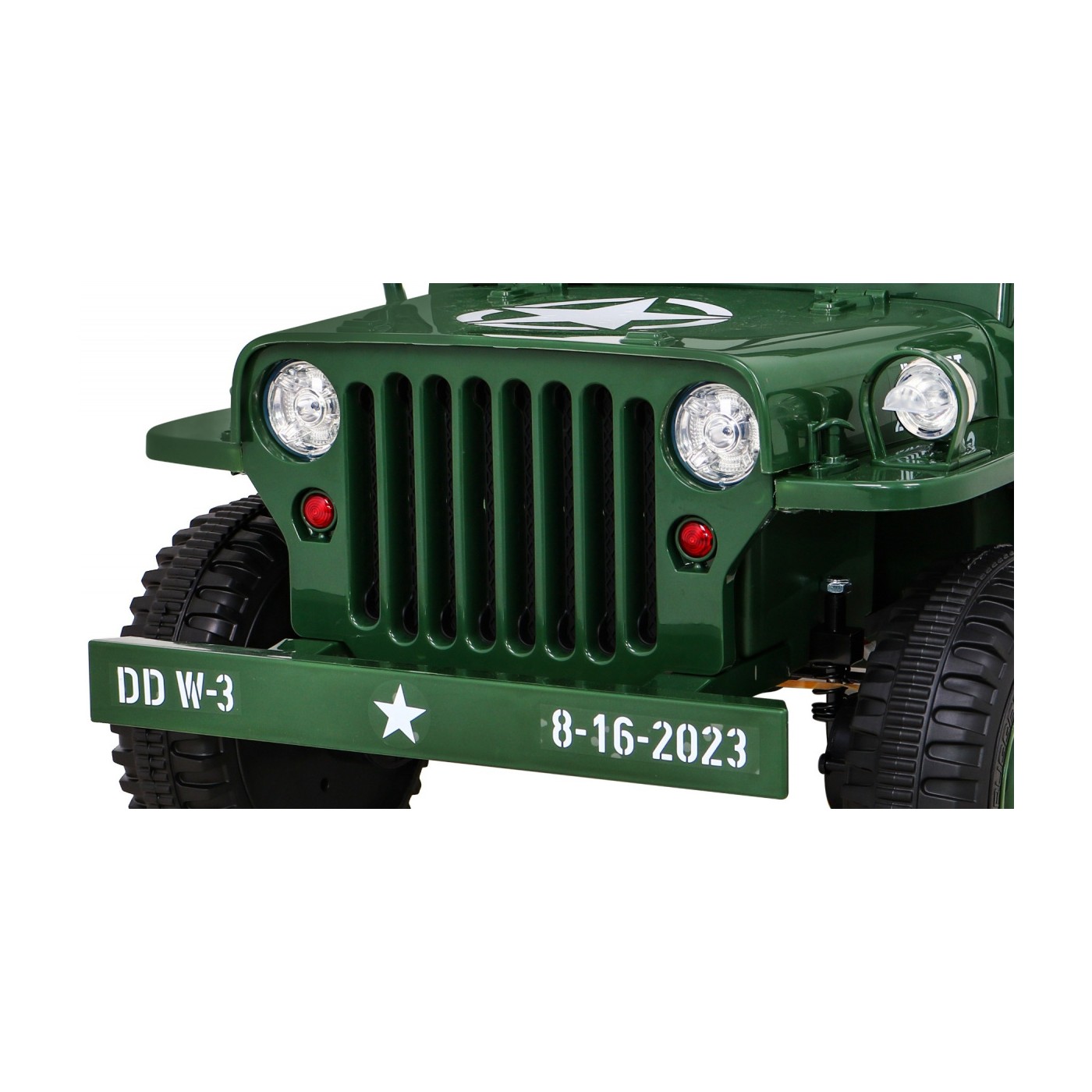 Vojenské auto Retro Děti Zelená 4x4 Drive Remote 2 zavazadlové stojany Pomalý start MP3 LED