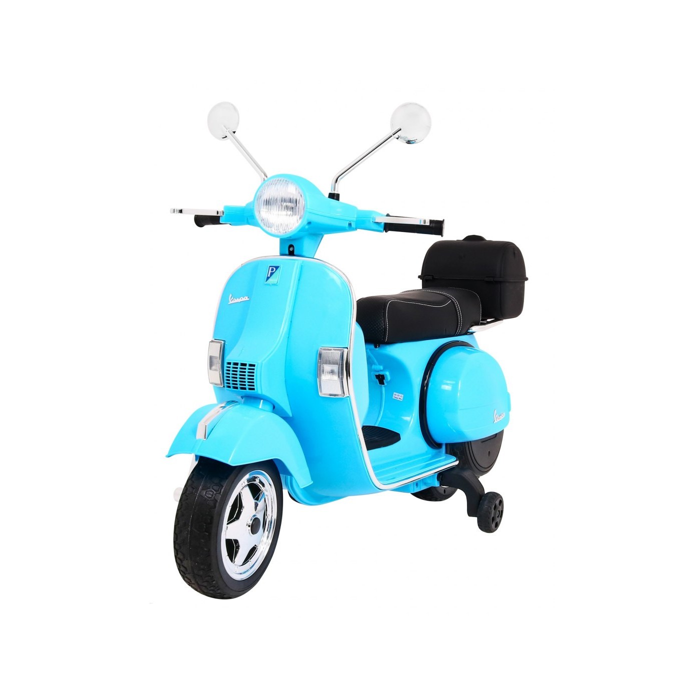 Vespa Kids Elektrická koloběžka Modré pomocné kolíky Audio Eco kůže EVA Pomalý start