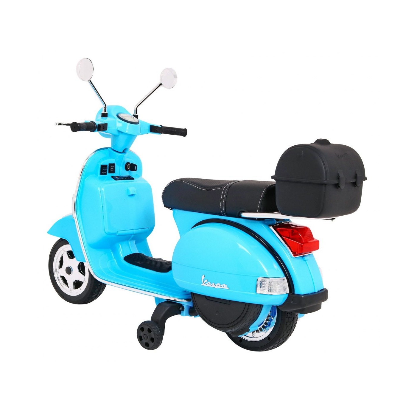 Vespa Kids Elektrická koloběžka Modré pomocné kolíky Audio Eco kůže EVA Pomalý start
