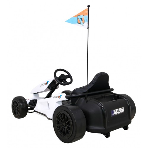 Speed 7 Drift King dětská baterie motokára bílá + funkce driftování + sportovní sedadlo + 2 rychlosti + EVA