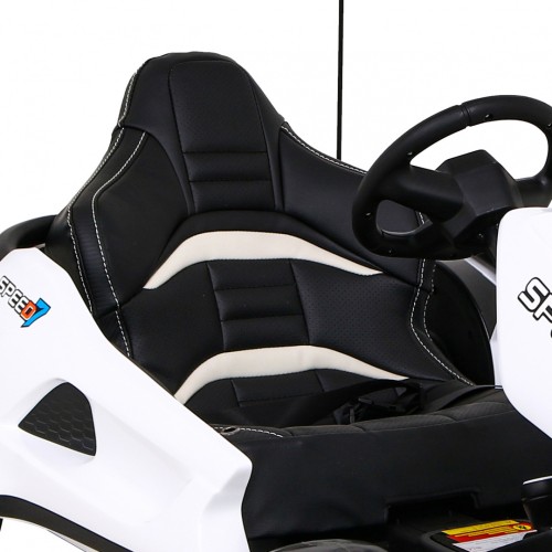 Speed 7 Drift King dětská baterie motokára bílá + funkce driftování + sportovní sedadlo + 2 rychlosti + EVA