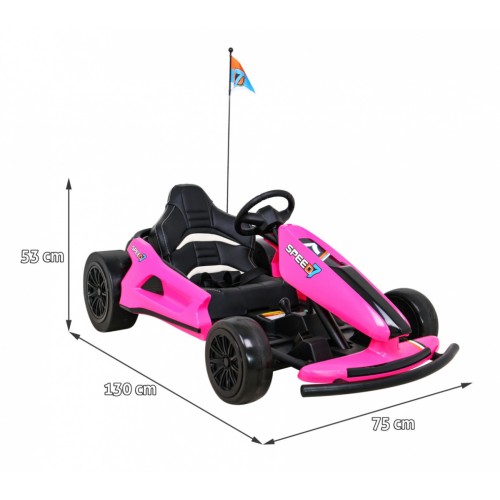 Dětská baterie Speed 7 Drift King Go-Kart růžová + funkce driftování + sportovní sedadlo + 2 rychlosti + EVA