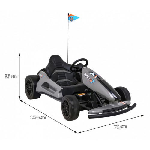 Dětská baterie Speed 7 Drift King Go-Kart Grey + funkce Drift + sportovní sedadlo + 2 rychlosti + EVA