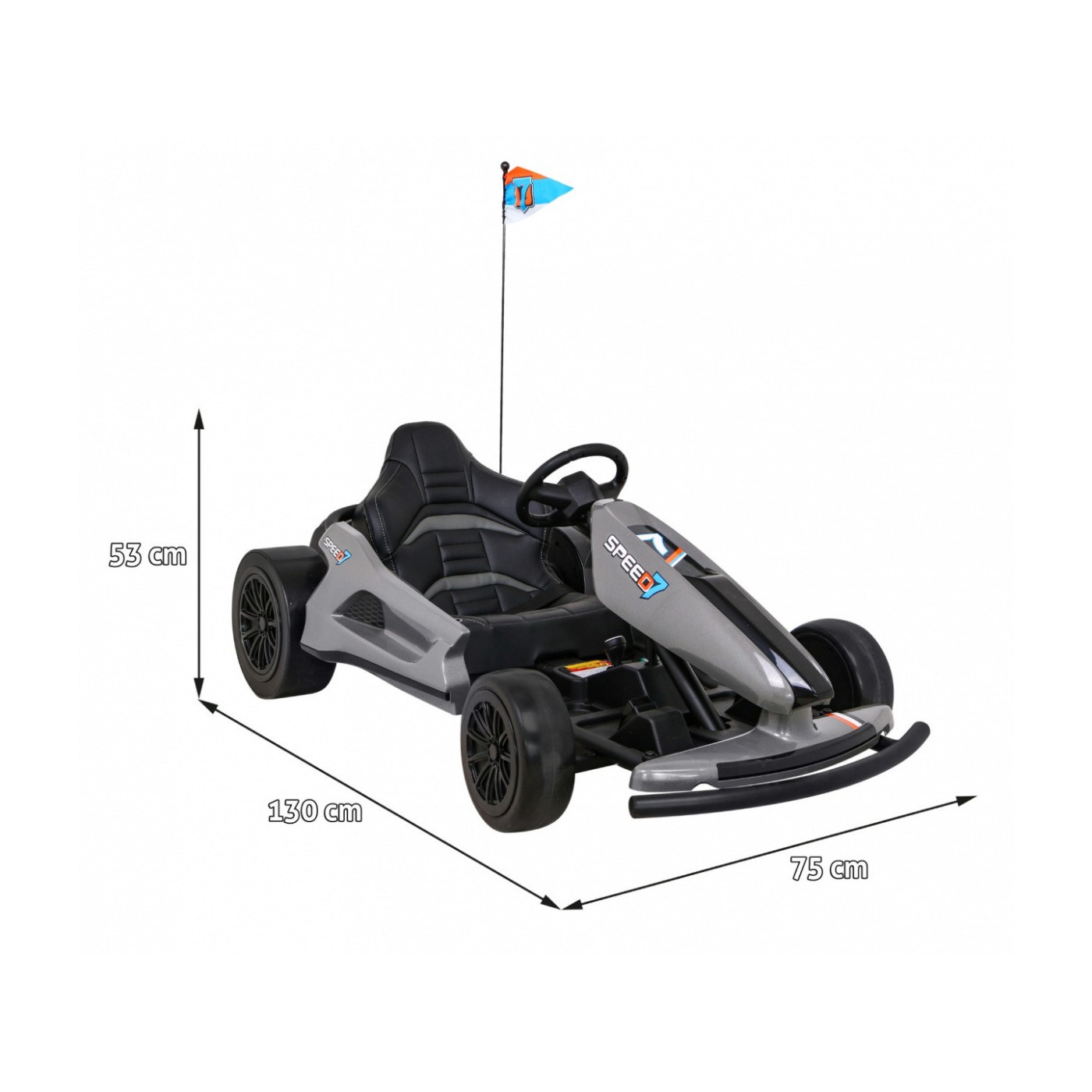 Dětská baterie Speed 7 Drift King Go-Kart Grey + funkce Drift + sportovní sedadlo + 2 rychlosti + EVA