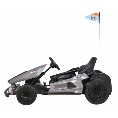 Dětská baterie Speed 7 Drift King Go-Kart Grey + funkce Drift + sportovní sedadlo + 2 rychlosti + EVA