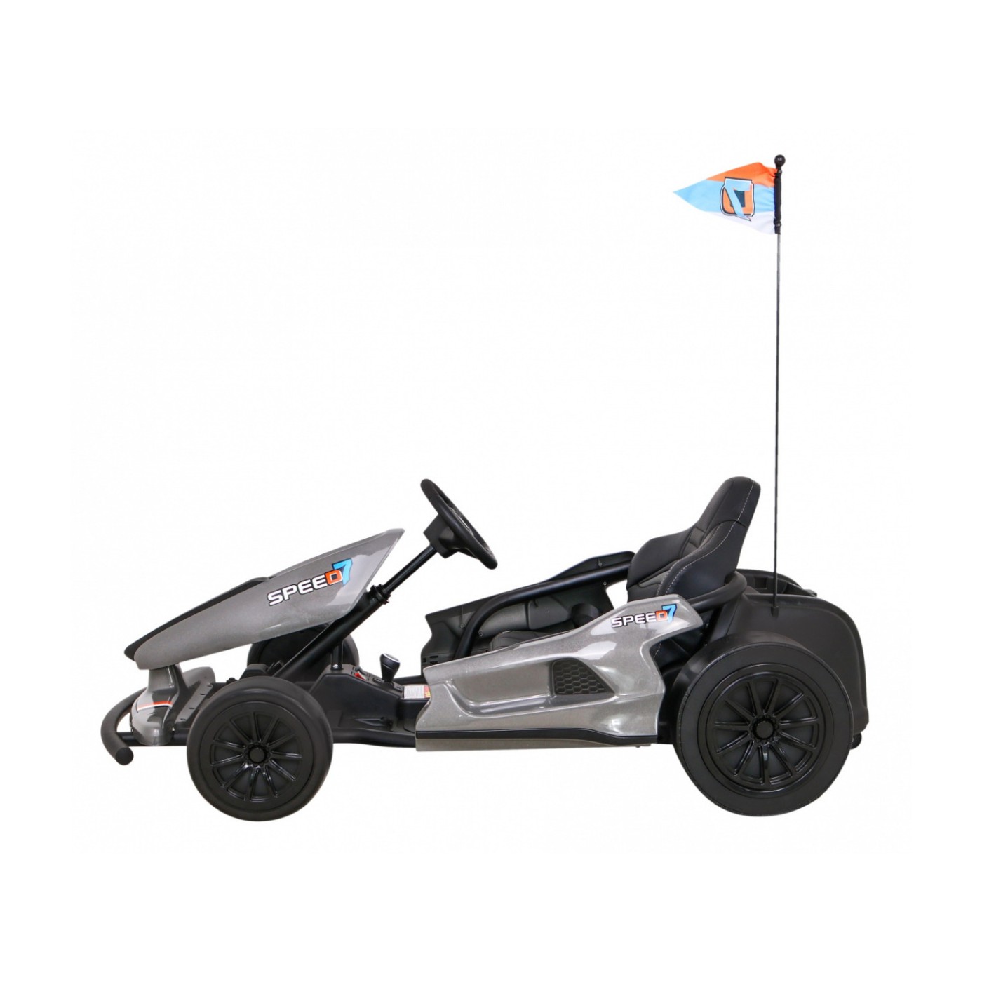 Dětská baterie Speed 7 Drift King Go-Kart Grey + funkce Drift + sportovní sedadlo + 2 rychlosti + EVA
