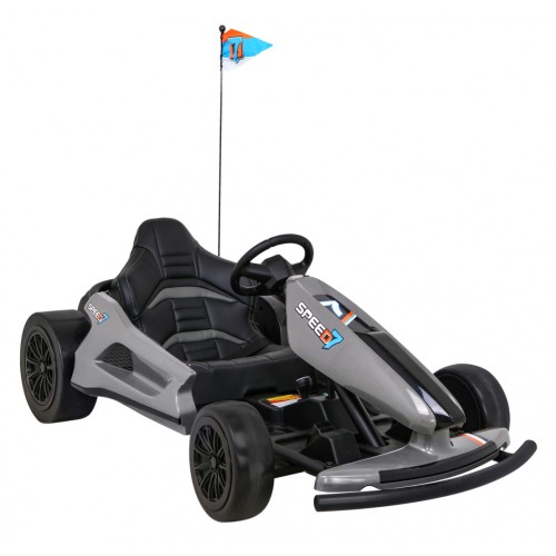 Dětská baterie Speed 7 Drift King Go-Kart Grey + funkce Drift + sportovní sedadlo + 2 rychlosti + EVA