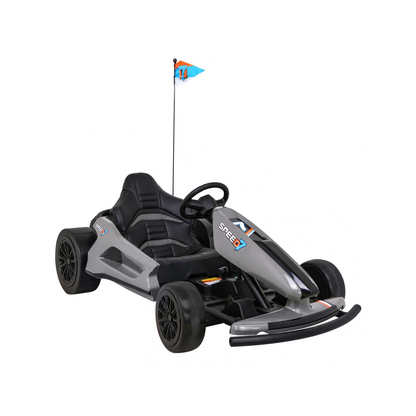 Dětská baterie Speed 7 Drift King Go-Kart Grey + funkce Drift + sportovní sedadlo + 2 rychlosti + EVA