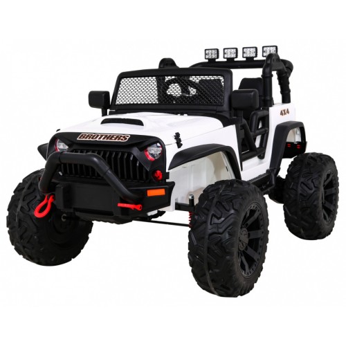Brothers terénní auto na baterii Bílá + Dálkový + Pomalý Start + EVA + LED MP3