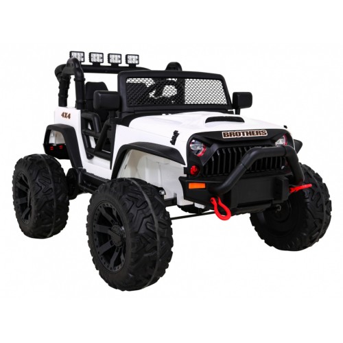 Brothers terénní auto na baterii Bílá + Dálkový + Pomalý Start + EVA + LED MP3