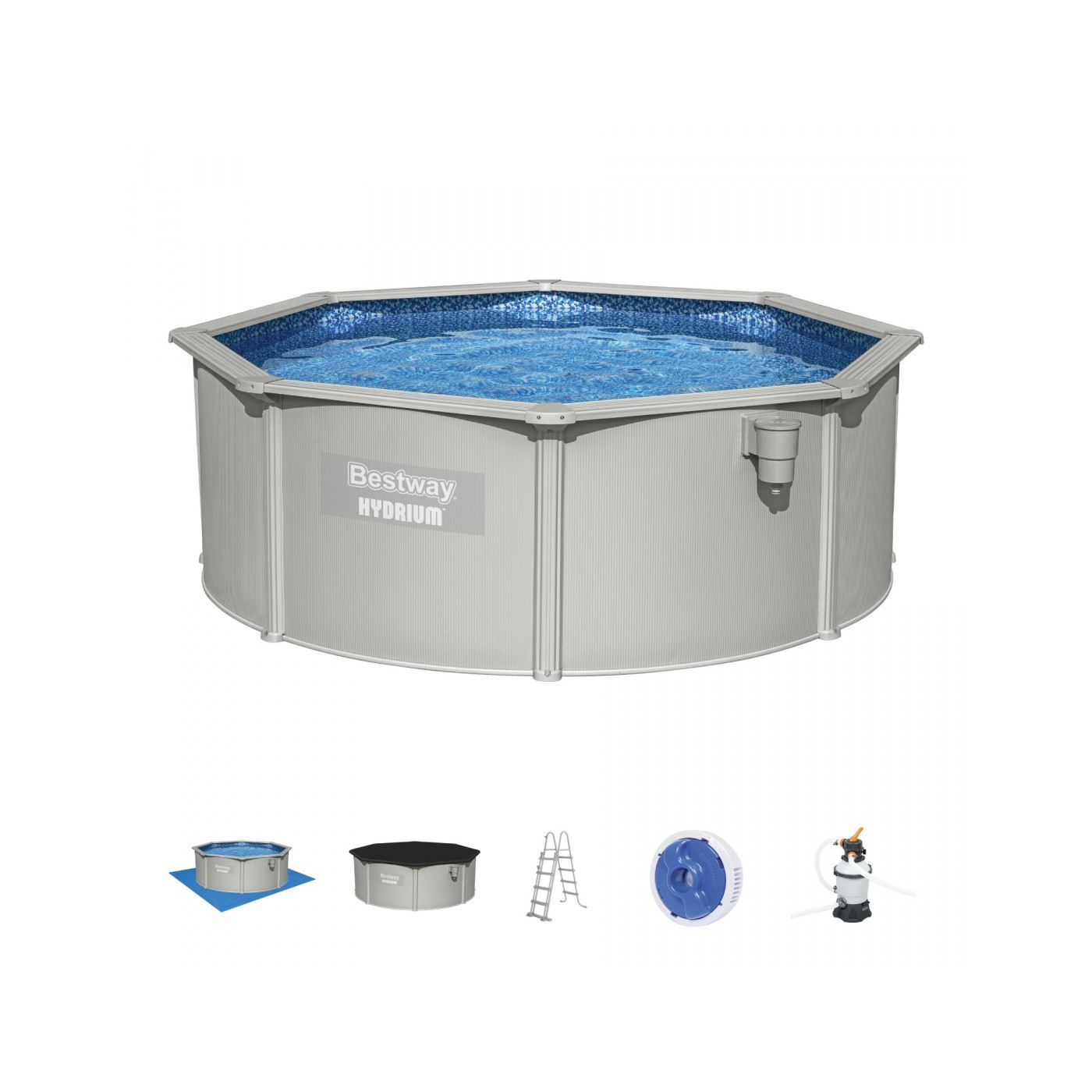 Panelový bazén HYDRIUM 360x120 kulatý 12 stop BESTWAY 8v1 + pískové čerpadlo