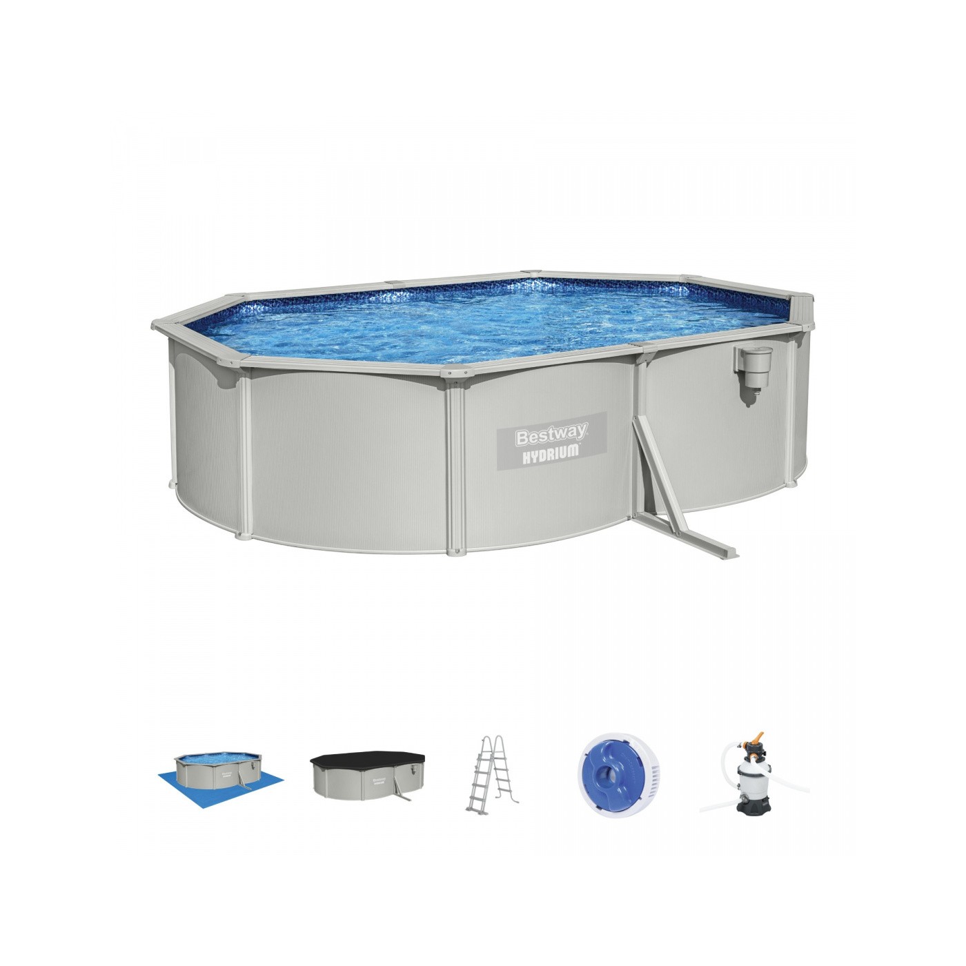 Panelový bazén HYDRIUM 500x360x120 oválný 16x12FT BESTWAY 8v1 + pískové čerpadlo